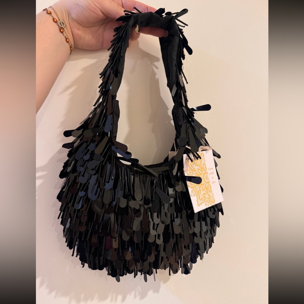 TJ Maxx Marshall's viral black hand beaded sequin shoulder bag bead bag - Picture 5 of 6